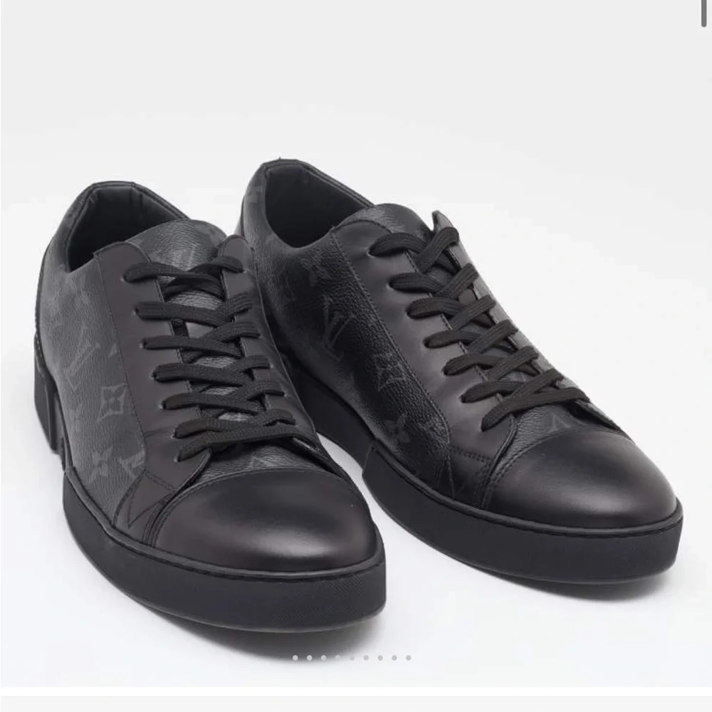 Louis Vuitton Black Leather & Monogram Eclipse Low Top Sneakers Like NEW